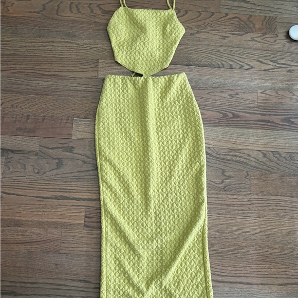 Blue Blush Lime Green Textured Two-Piece Skirt Halter-neck Set Size Small - Picture 5 of 9